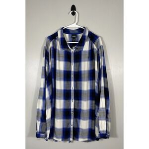 Ulla Popken Shirt Women 28/30 Blue Plaid Tunic Rayon Lightweight Button Front‎